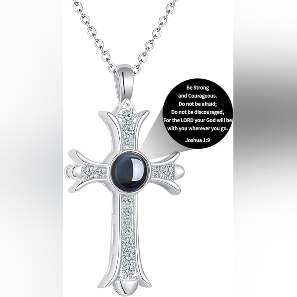 NEW IN BOX Apsvo  Projection Bible Verse Cross Necklace